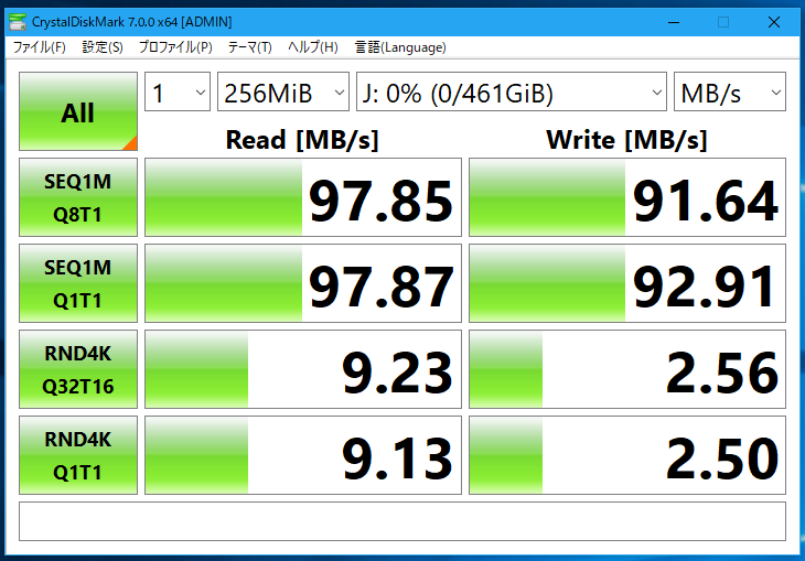 KIOXIA (キオクシア)512GB microSDXC UHS-I KLMEA512Gのスピード測定結果