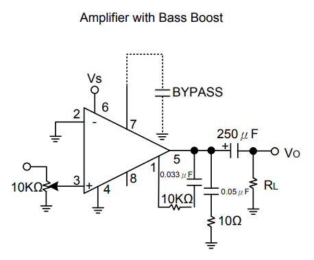 Bass Boost回路（UNISONIC LM386データシートより）