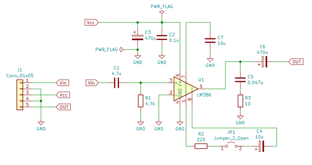 LM386オーディオアンプ回路図