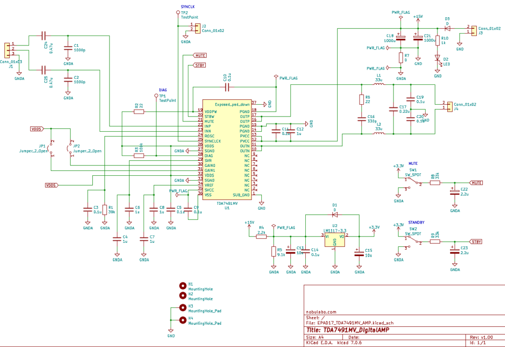 TDA7492MVを使用したデジタルアンプ回路図