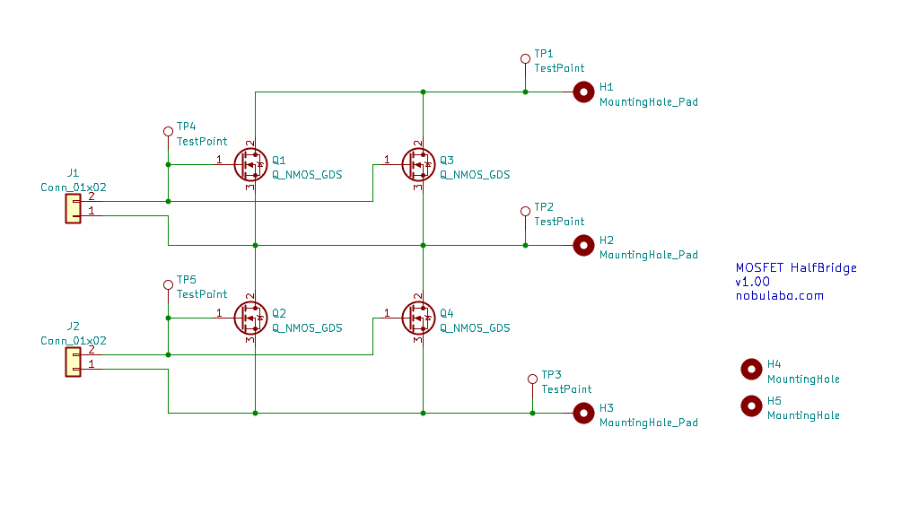 パワーMOSFETを使用したハーフブリッジ回路基板の回路図
